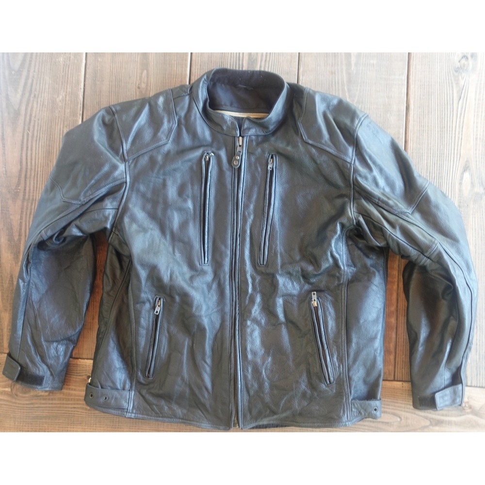 Street & Steel Mens Black Leather Motorcycle Biker Jacket Zip Pockets Padded 2XL